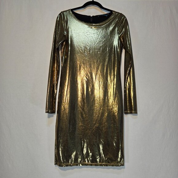 ALICE + OLIVIA Quite Luxury Gold Metallic Tabitha Bodycon Dress Size 6 LIKE NEW! - Picture 4 of 17